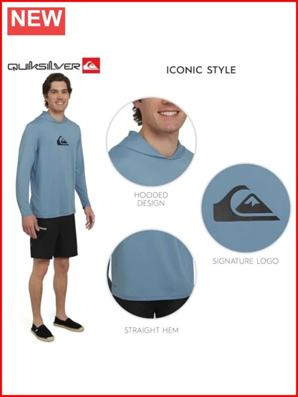Men's UPF 50 Hooded Rash Guard Shirt Long Sleeve 4-Way Stretch